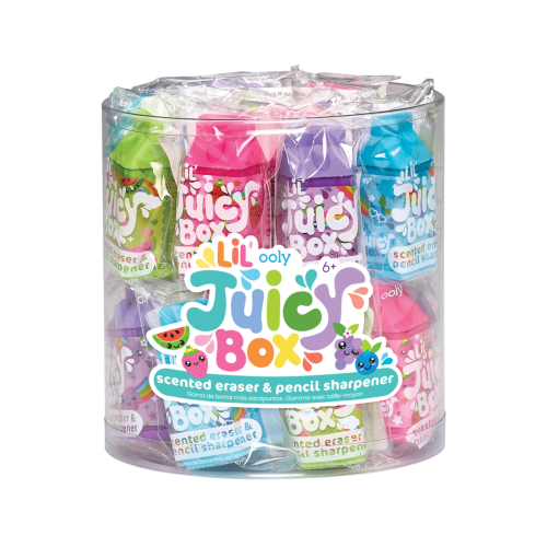 Ooly Lil' Juicy Box Scented Erasers + Sharpeners - Tub of 24