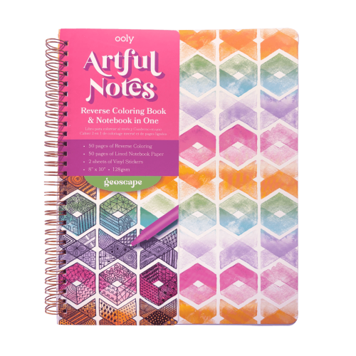 Ooly Artful Notes Notebook: Reverse Color, Take Notes - Geoscape (8" x 10", 100 Pages)