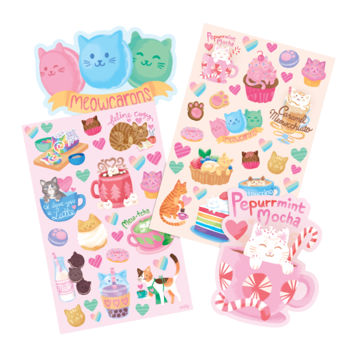 Ooly Stickiville Stickers: Cat Cafe - Scented (2 Sheets & 6 Die-Cut)