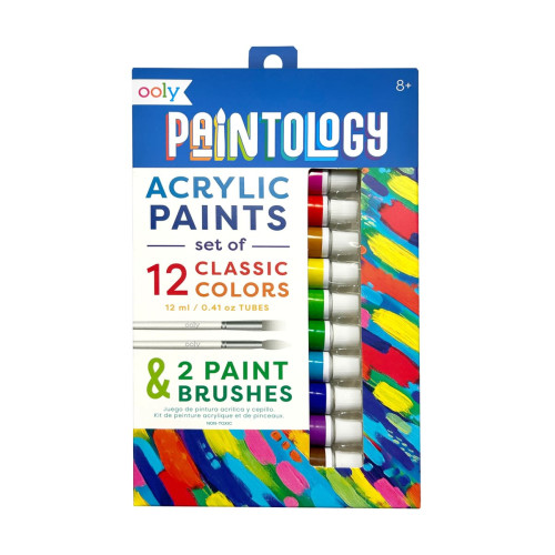 Ooly Paintology Acrylic Paints + 2 Brushes - Classic Colors (14 pcs Set)