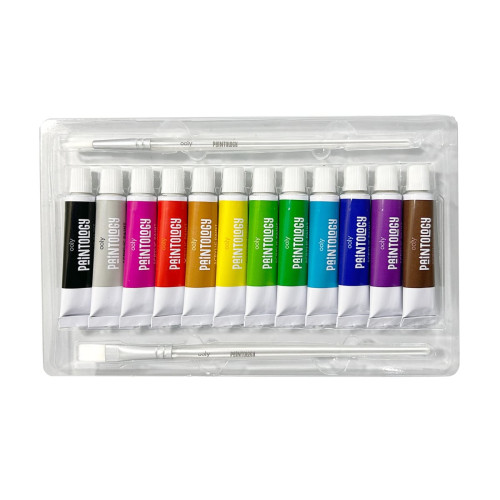Ooly Paintology Acrylic Paints + 2 Brushes - Classic Colors (14 pcs Set)