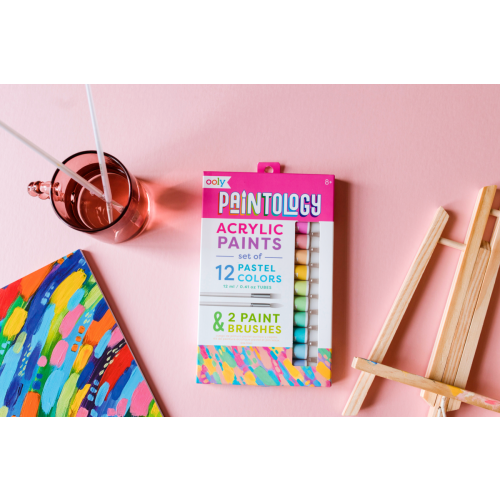 Ooly Paintology Acrylic Paints + 2 Brushes - Pastel Colors (14 pcs Set)