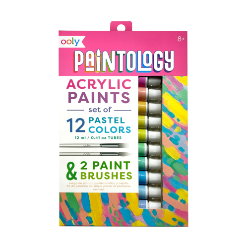 Ooly Paintology Acrylic Paints + 2 Brushes - Pastel Colors (14 pcs Set)