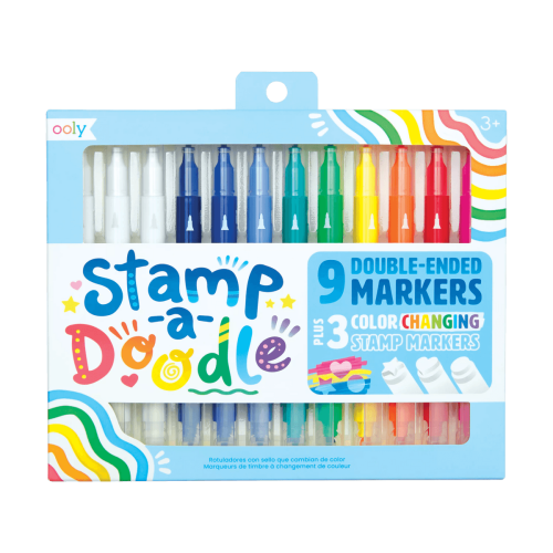 Ooly Stamp-A-Doodle Double-Ended Markers (Set of 12 w/ 9 Colors)