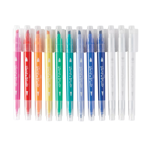 Ooly Stamp-A-Doodle Double-Ended Markers (Set of 12 w/ 9 Colors)