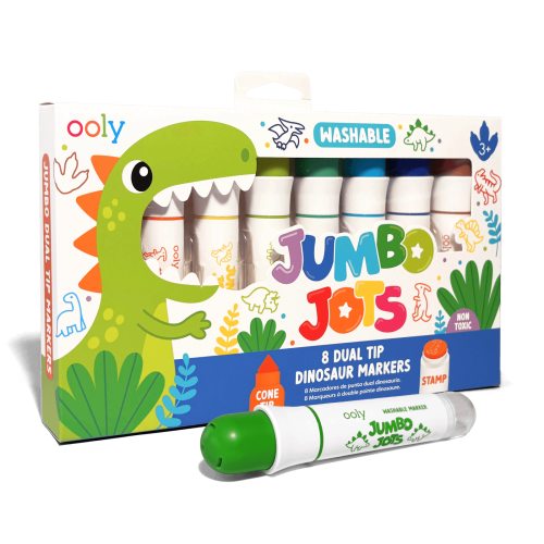 Ooly Jumbo Jots: Dual Tip Cone & Stamp Markers - Dinosaur (Set of 8)