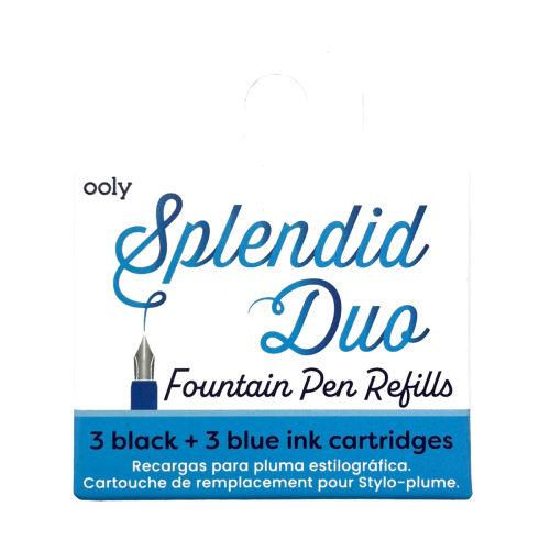 Ooly Splendid Duo Fountain Pen Ink Refills: Set of 3 Black & 3 Blue Cartridges