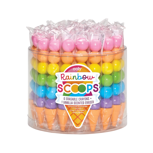 Ooly Rainbow Scoops Stacking Erasable Crayons + Scented Eraser - Tub of 36