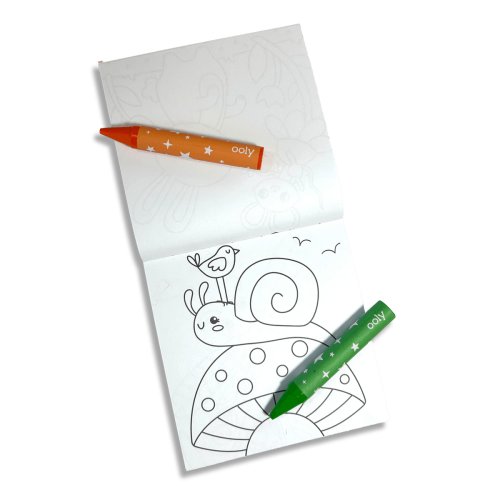 Ooly Carry Along Crayons & Coloring Book Kit - Garden Pals (Set of 10)