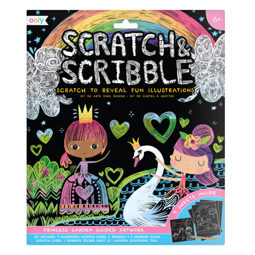 Ooly Scratch & Scribble Art Kit: Princess Garden - 10 PC Set