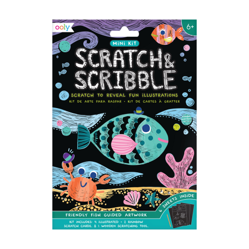 Ooly Mini Scratch & Scribble Art Kit: Friendly Fish - 7 PC Set