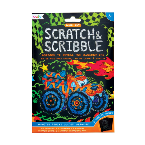 Ooly Mini Scratch & Scribble Art Kit: Monster Trucks - 7 PC Set