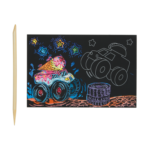 Ooly Mini Scratch & Scribble Art Kit: Monster Trucks - 7 PC Set