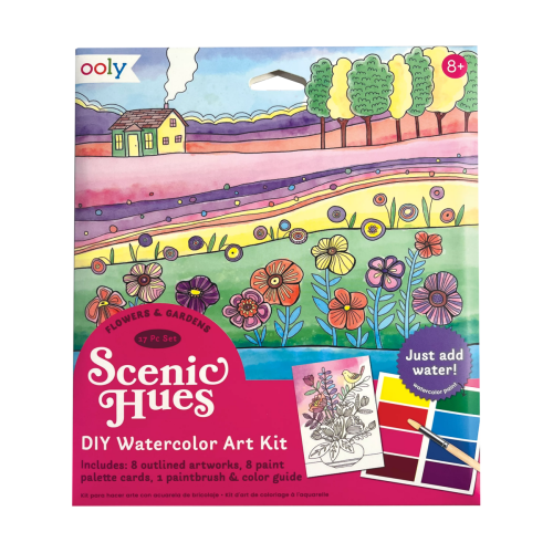 Ooly Scenic Hues D.I.Y. Watercolor Art Kit- Flowers & Gardens (17 PC Set)