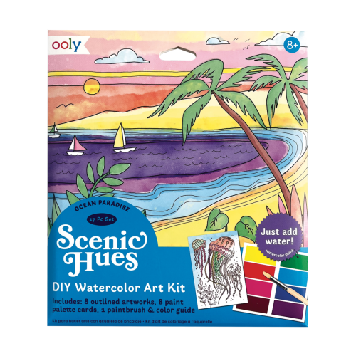Ooly Scenic Hues D.I.Y. Watercolor Art Kit - Ocean Paradise (17 PC Set)