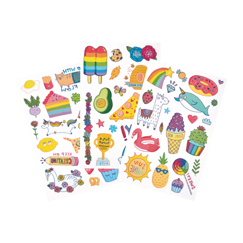 Ooly Tattoo Palooza: Cute Doodle World Temporary Glitter Tattoos - 3 Sheets
