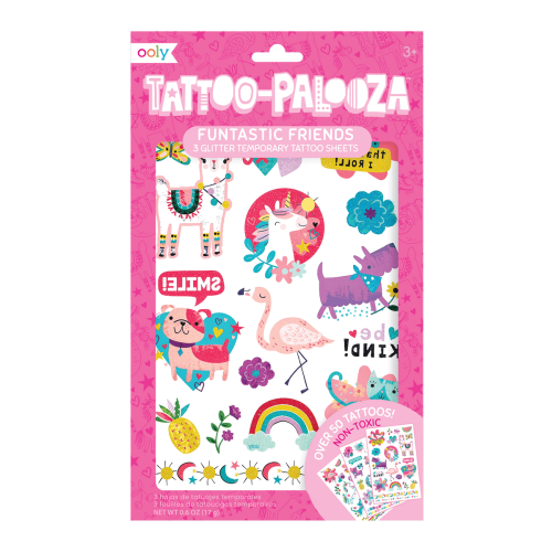 Ooly Tattoo Palooza: Funtastic Friends Glitter Temporary Tattoos - 3 Sheets