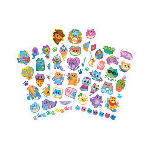 Ooly Tattoo Palooza: Colorful Cats Temporary Glitter Tattoos - 3 Sheets