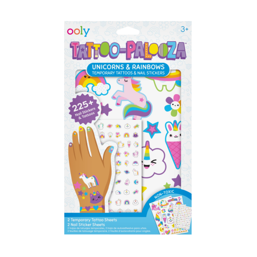 Ooly Tattoo Palooza Nail Stickers & Temporary Tattoos - Unicorns & Rainbows (Set of 4 Sheets Total)