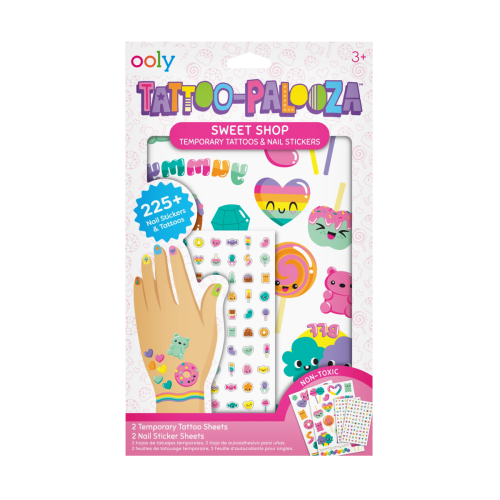 Ooly Tattoo Palooza Nail Stickers & Temporary Tattoos - Sweet Shop (Set of 4 Sheets Total)