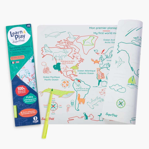 Super Petit Colouring Mat Set - Learn & Play My 1st World Map