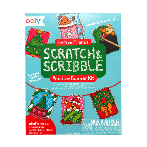 Ooly Mini Scratch & Scribble: Window Banner Kit - Festive Friends