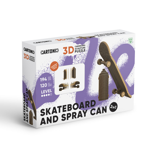 Cartonic 3D Sculpture Puzzle Skateboard And Spray Can