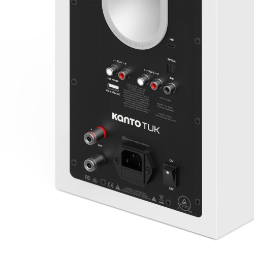 Kanto TUK (Gen.2) Premium Powered Bookshelf Speaker - Matte White with Aluminum Surround