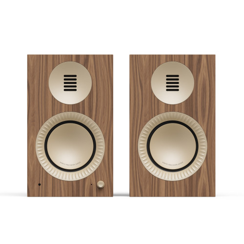 Kanto TUK (Gen.2) Premium Powered Bookshelf Speaker - Walnut Wood with Rose Gold Surround