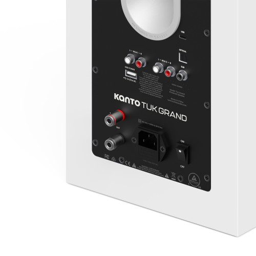 Kanto TUK Grand (Gen.2) Premium Powered Bookshelf Speaker - Matte White with Aluminum Surround
