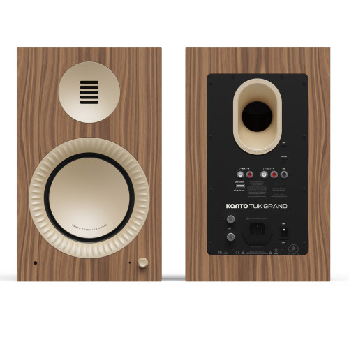 Kanto TUK Grand (Gen.2) Premium Powered Bookshelf Speaker - Walnut with Rose Gold Surround