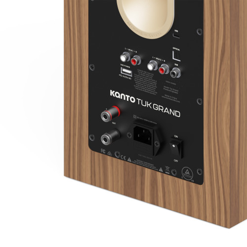 Kanto TUK Grand (Gen.2) Premium Powered Bookshelf Speaker - Walnut with Rose Gold Surround